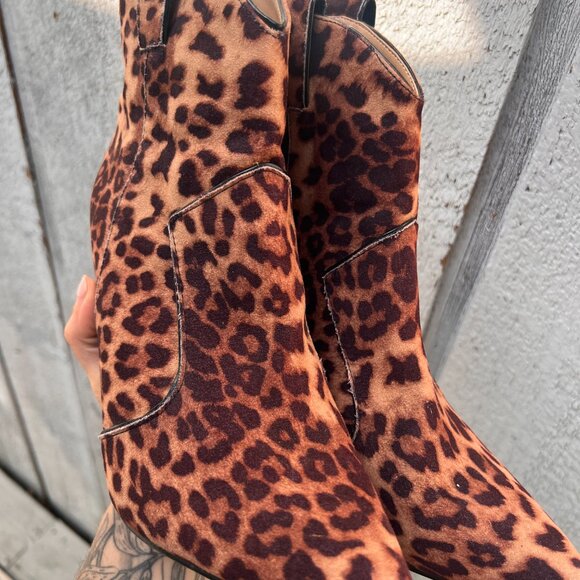 Just Fab Leopard Print Cowboy Stiletto Booties Size 9.5 - Picture 3 of 8